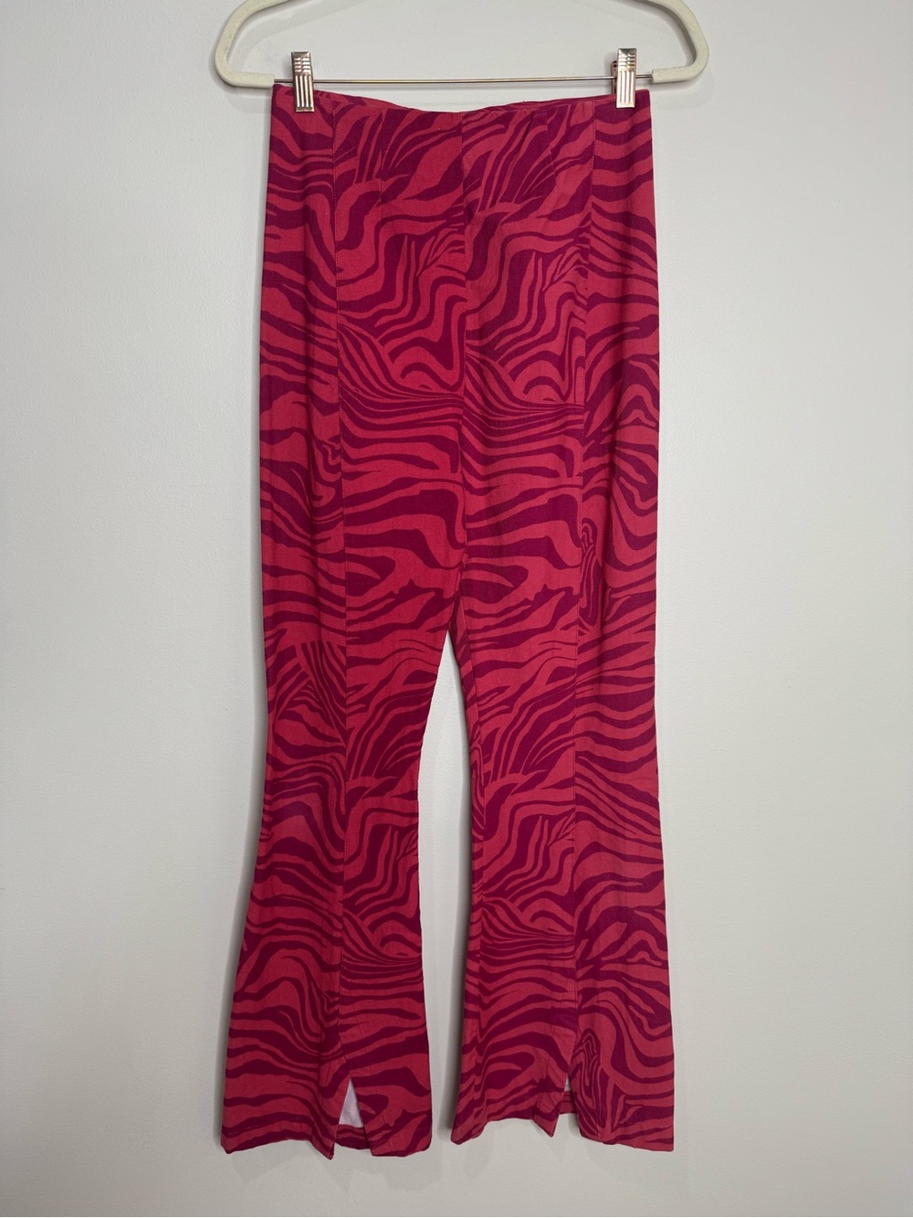 Free People‎ Animal Print Cotton Flare Split Hem High Rise Pants Small Stretch